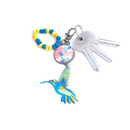 Porte clé, bijoux de sac colibris bleu
