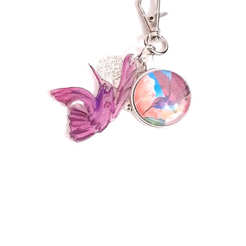 Porte clef colibris lilas