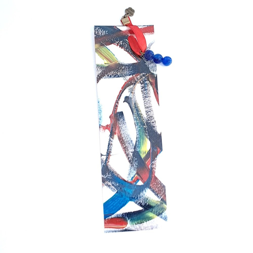 Marque page peinture abstraite perles bleus