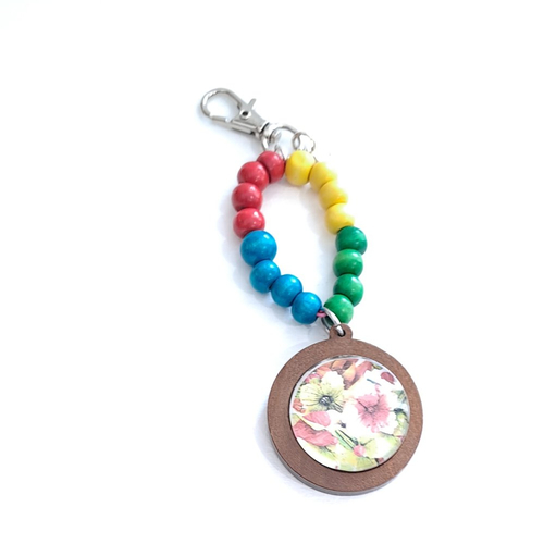 Porte clef cabochon fleurs