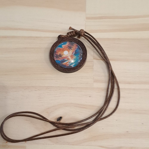 Collier sautoir coucher de soleil et palmier