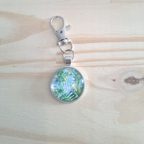 Porte clé cabochon feuillage exoptique