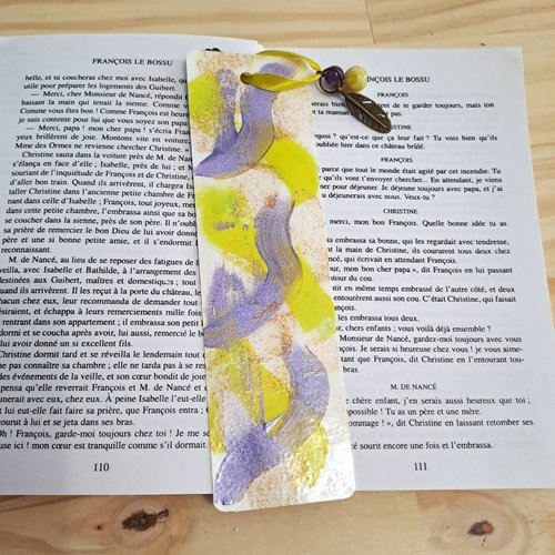 Marque-pages peint à la main violet , jaune