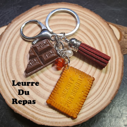 Bijou de sac gourmand / porte-clés biscuit au beurre et plaque de chocolat croquée