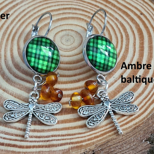 Boucles d'oreilles en ambre et acier inspirées de l'ecosse et d'outlander