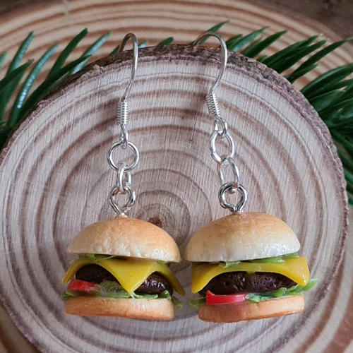 Boucles d'oreilles hamburger en fimo / bijoux gourmands