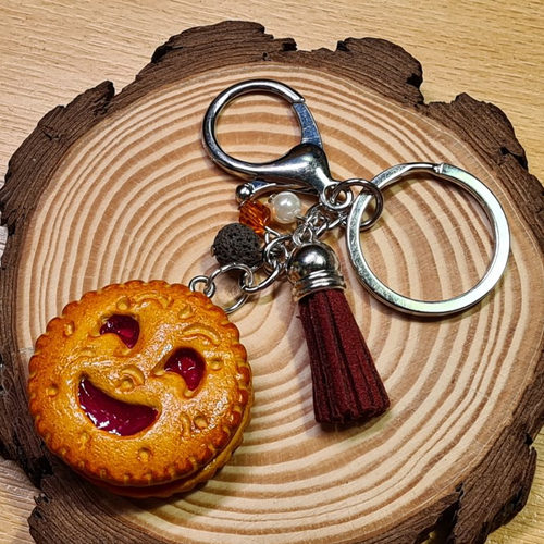 Bijou de sac biscuit bn recto-verso / porte-clés gourmands biscuit sourire / bijoux gourmands en fimo