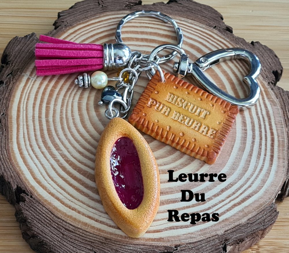 Porte clef Biscuit petit beurre en bois personnalisable 2 faces