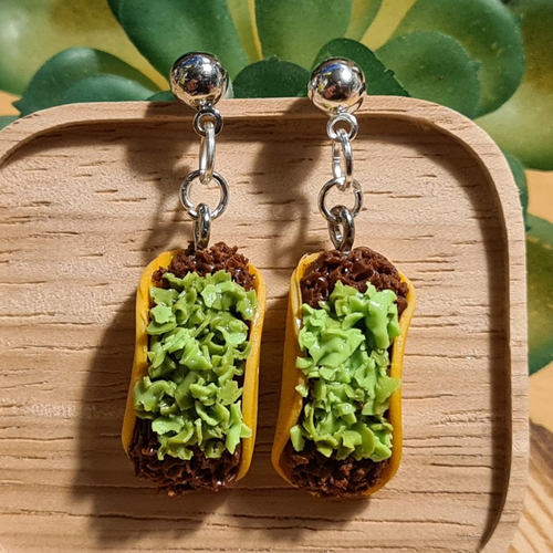 Boucles d'oreilles originales tacos mexicains / bijoux gourmands en fimo