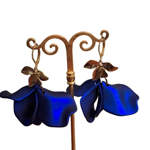 Boucles d'oreilles 4 pétales bleu nuit