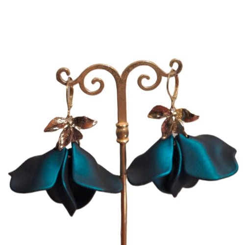 Boucles d'oreilles 4 pétales vert émeraude