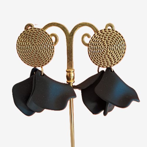 Boucles d'oreilles 4 pétales noires