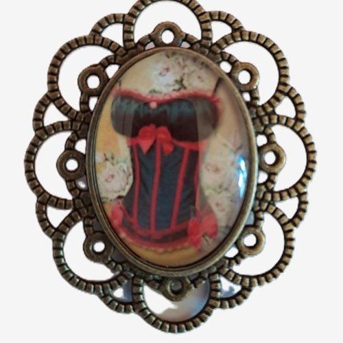 Broche vintage corset rouge et noir