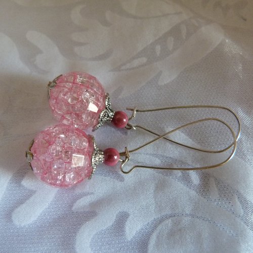 Boucles d'oreilles perles en résine transparentes et roses