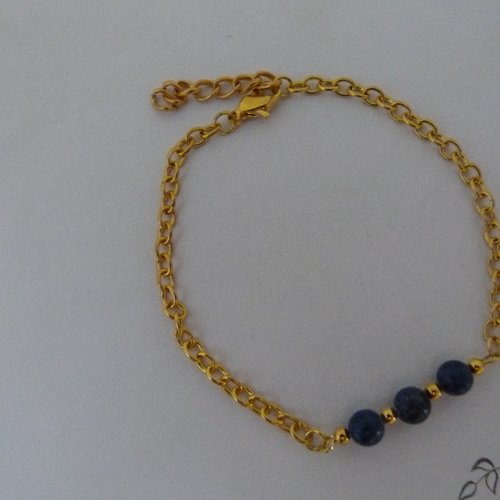 Bracelet lapis lazuli et métal doré