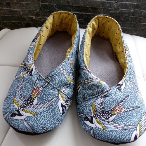 Chaussons femme  "hirondelles" bleu/gris