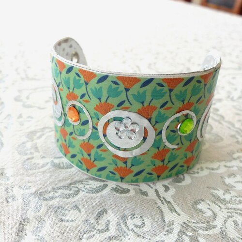 Bracelet large papier origami vert/orange