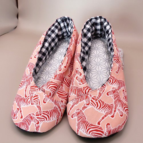 Chaussons femme kimono "zebre" couleur saumon/orange