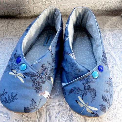 Chaussons femme kimono bleu/gris "libellules"