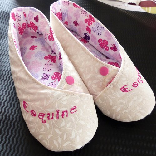 Chaussons femme kimono "coquine" tons beige/rose