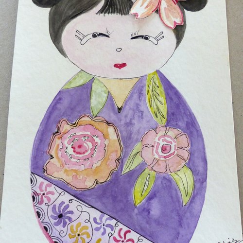 Aquarelle originale "kokeshi"