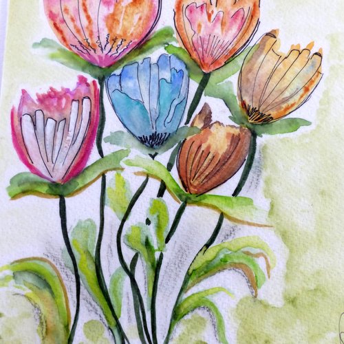 Aquarelle originale "tulipes'"