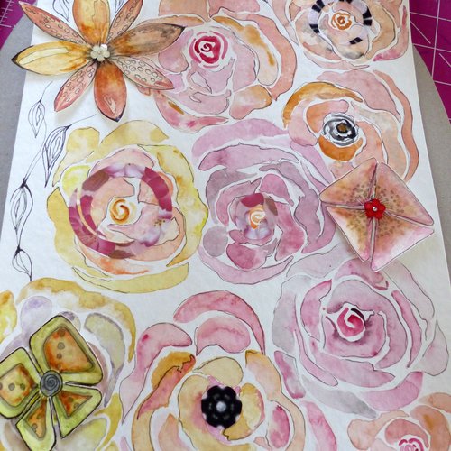 Aquarelle originale "espace roses"