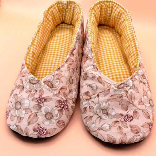Chaussons femme kimono "fleur de cerisiers"  beige naturel
