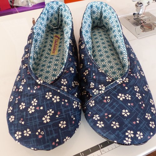 Chaussons femme kimono t39 fleuris bleu japonais