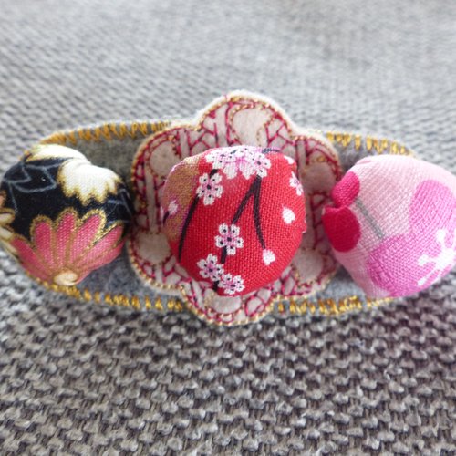 Barrette femme "3 boules tissus japonais"