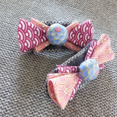Barrette femme "noeud" bleu-rose
