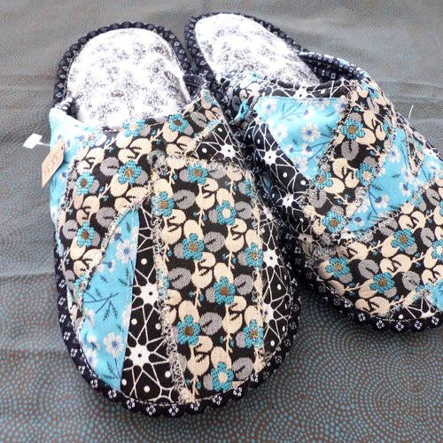 Mules femme t38 patchwork bleu