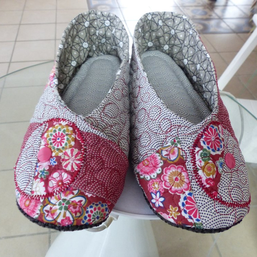 Chaussons femme kimono t39 patchwork bordeaux