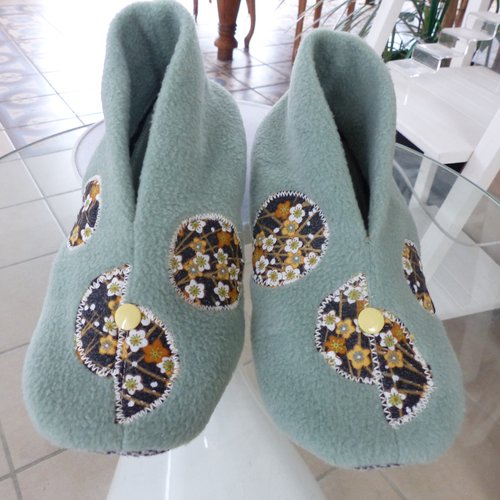 Chaussons polaire vert doux femme