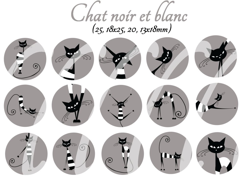 Images Digitales Pour Cabochons A Imprimer Theme Chat Noir Et Blanc Un Grand Marche