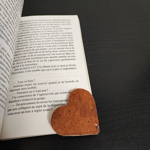 Marque-page oxalide en forme de cœur en tissu liège de luxe (ou cuir de liège/vegan) (pièce unique)