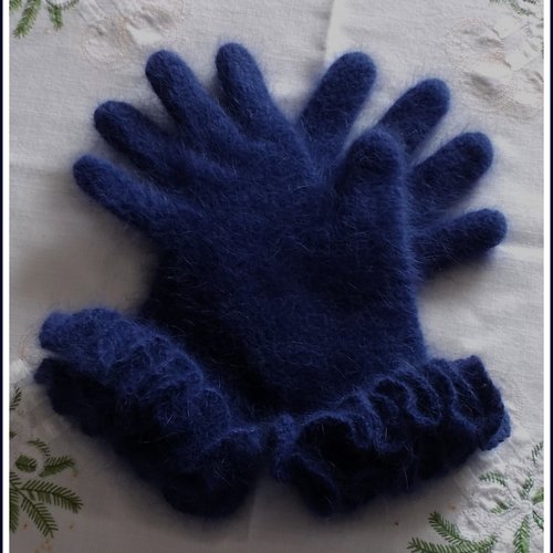 Paire de gants angora & mérinos coloris bleu marine