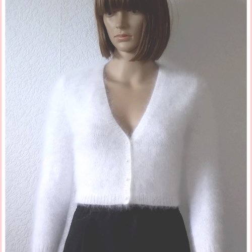 Réservé à claire g. : gilet femme angora blanc