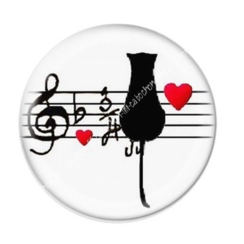 Cabochon résine à coller 25 mm partition amour chat aba26