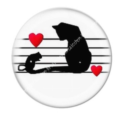 Cabochon résine à coller 25 mm partition amour chat aba29