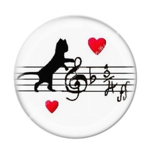 Cabochon résine à coller 25 mm partition amour chat aba31