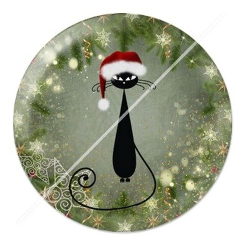Cabochon résine à coller 25 mm aa noël et fêtes, chat g1