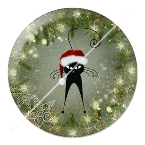 Cabochon résine à coller 25 mm aa noël et fêtes, chat g14