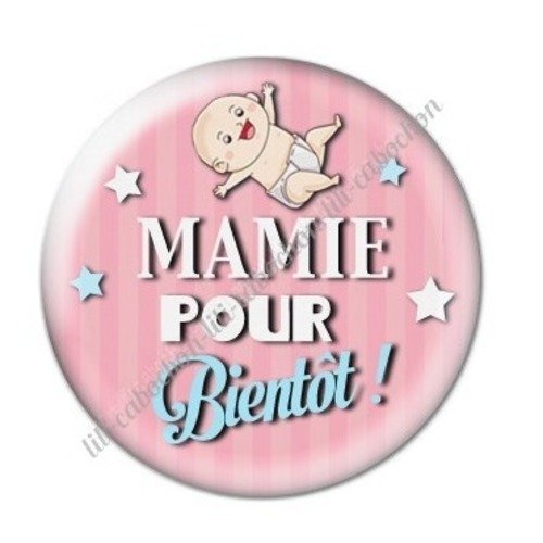 Cabochon résine à coller 25 mm mamie pour bientôt annonce naissance c63