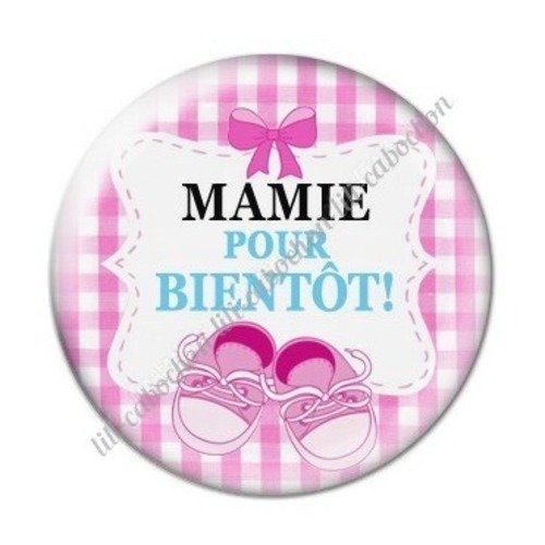 Cabochon résine à coller 25 mm mamie pour bientôt annonce naissance c64