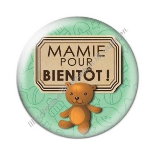 Cabochon résine à coller 25 mm mamie pour bientôt annonce naissance c65