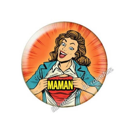 Cabochon résine a coller 25 mm super pouvoir maman av24
