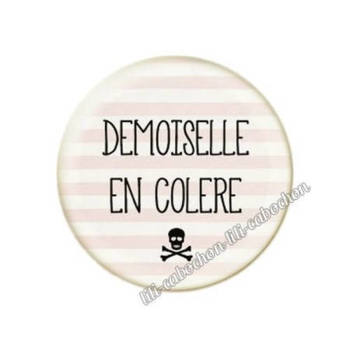 Cabochon résine a coller 25 mm texte demoiselle en colère