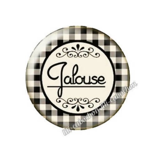 Cabochon résine a coller 25 mm texte jalouse