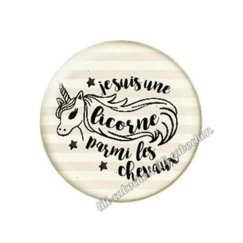 Cabochon résine a coller 25 mm texte licorne